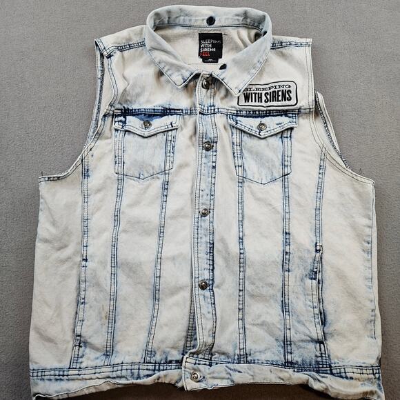 Sleeping with Sirens Denim Vest Adult 2XL Acid Wash Rock Band - Picture 2 of 11